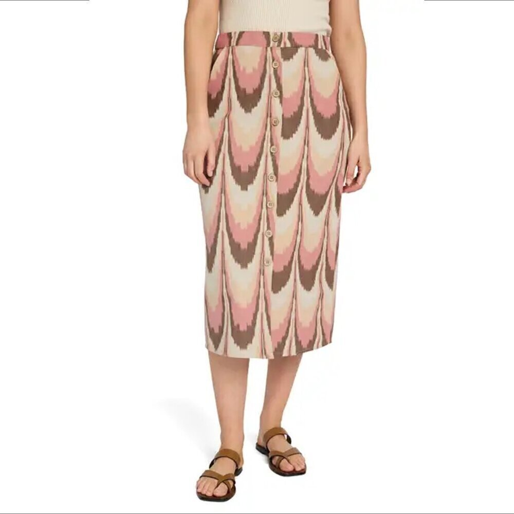 Faherty Whitley front button skirt Desert Ikat cotton midi tan pink new Small